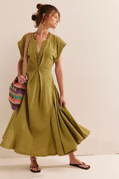 Outta Here Midi | Free People Midi Semi Formal Dress, Farming Dress, Summer Dress And Sneakers, Loose Summer Outfits, Whimsy Dress, Modest Summer Dress, Bbq Outfits, Mom Fits, Elevated Casual