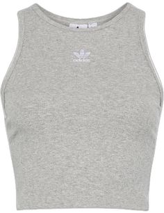 Fitted Sportswear Crop Top For Spring, Sporty Cotton Tank Top For Spring, Sporty Cotton Racerback Crop Top, Sporty Cotton Crop Top Tank, Basic Racerback Top For Streetwear, Sporty Cotton Crop Top With Medium Support, Fitted Gray Crew Neck Activewear, Gray Fitted Crew Neck Activewear, Gray Sportswear Tops For Spring