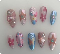 Pink And Blue Nails, Pink Blue Nails, Belle Nails, How To Have Style, Beauty Nails Design, Summery Nails, Vibrant Nails