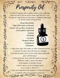 Prosperity Oil Recipe Diy, Abundance Candle Spell, Money Oil Recipes Hoodoo, Abundance Spell Jar Recipe, Abundance Oil Recipe, Hoodoo Spells Psalms, Herbs For Abundance And Prosperity, Magick Oil Recipes