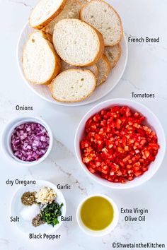 the ingredients to make this sandwich include bread, onions, tomatoes and garlic