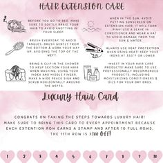 Hair Aftercare Card, Hair Extension Marketing, Hair Extension Display Ideas, Hair Extensions Care Tips, Hairstylist Captions, Extension Styles, Hair Content