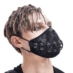 Punk Style Mask With Lace Up & Torn Mouth Pattern Ribbon / Stylish Unisex black Masks - HARD’N’HEAVY Studs Men