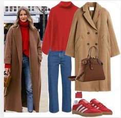 Fall In Canada, Red Sweater Outfit, Looks Adidas, City Break Outfit, Fall Chic, Winter Fashion Outfits Casual, Fall Outfit Ideas, Red Sweater, Coat Outfits