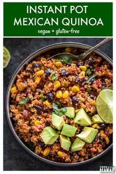 instant pot mexican quinoa with avocado and black beans in a bowl