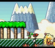 an old - school video game with mario and luigi in front of the mountain range