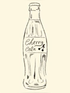 a drawing of a bottle with the words cherry cola written on it's side