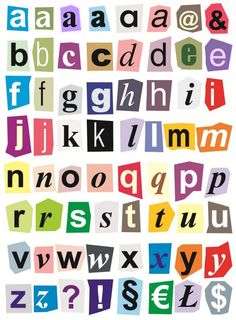 the alphabet is made up of different colors and shapes, including letters that appear to be cut