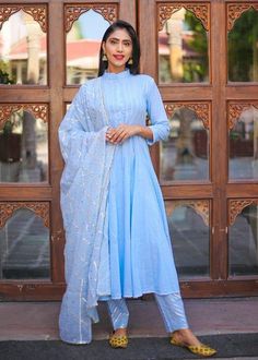 Zubeida Powder Blue Anarkali Set - Trendroots Blue Anarkali, Lehenga Saree Design, Anarkali Kurta, Lehenga Saree, Anarkali Suit, Powder Blue, Anarkali, Cotton Weaving, Saree Designs