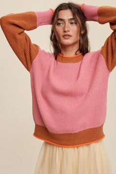 Elevate your winter wardrobe with our Color Block Ribbed Knit Sweater. Crafted with a blend of cozy fabrics, this stylish sweater features a modern color-blocking design and ribbed knit texture for a chic and comfortable look. Perfect for staying warm while making a fashion statement, this versatile piece effortlessly transitions from casual outings to cozy nights in.- Model is 5' 7" 31-24-35 and wearing a size Small Style: Casual Print / Pattern: Ribbed on neck Silhouette: Sweater Fit: Regular Stylish Sweater, China Style, Knit Texture, Sweater Fits, Stylish Sweaters, Ribbed Knit Sweater, Color Block Sweater, Color Therapy, China Fashion