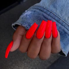 Nail Art Orange, Orange Nail Art, Neon Acrylic Nails, Nails Neon, Summer Acrylic, Red Acrylic Nails, Nails Summer