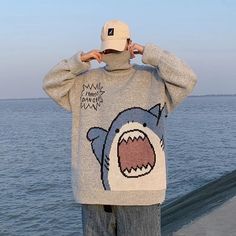 Turtleneck For Men, Shark Sweater, Turtle Neck Men, Shark Pattern, Oversized Turtleneck, Grey Turtleneck, High Neck Sweater, Sweater Men, Knit Turtleneck Sweater