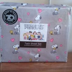 the peanuts twin sheet set is on display