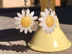 Resin Daisy Earrings Handmade Yellow or White Daisy Dangle | Etsy Shimmer Nail Polish, Green Polish, Nail Shimmer, Yellow Daisies, Daisy Earrings, White Daisy, Magpie, Etsy Earrings Dangle, Lovely Colors