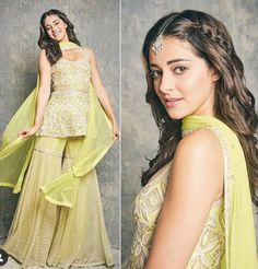 Hairstyles With Sharara Suit, Hairstyle With Suit, Garara Dress, Sarara Dress, Ananya Panday, Wedding Lehenga Designs, Traditional Indian Outfits, Dresses Indian, Dress Hairstyles