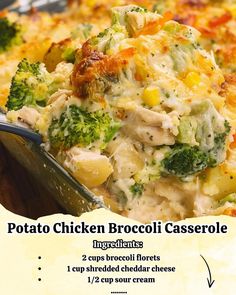 the broccoli casserole is loaded with chicken and cheese