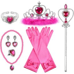 PRICES MAY VARY. 【Princess Gloves Set for 3-6 yr】Does your little girl have plenty of princess accessories, but need all the fun items, especially the princess gloves and wand? BIBUTY princess dress up, a hit for imaginative play time with 7 pcs of 1* princess crown, 1* princess necklace, 1* pairs of princess gloves & earrings，1* wand & ring & bracelet. Great variety in girl's options. One size for 3-6 yr. 【A Cute Set for Any Princess】 Super cute princess accessory dress up set to suit most of t Disney Princess Cupcake Dress, Halloween Party Girls, Princess Gloves, Princess Accessories, Girls Crown, Princess Jewelry, Princess Cosplay, Princess Dress Up, Crown Necklace