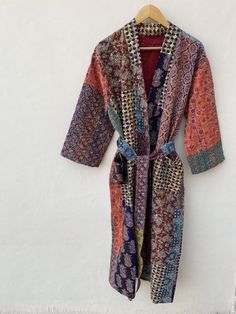 Quilted Flower, Recycled Dress, Kantha Fabric, Kantha Jacket, Dressing Gowns, Open Jacket, Patchwork Jacket, Quilt Jacket, Cotton Kimono