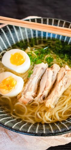 a bowl of ramen with meat and boiled eggs