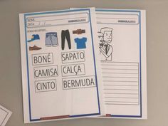 two spanish worksheets with pictures of clothes and shoes on top of each one