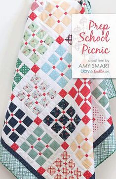 the cover of prep school picnic quilt pattern is shown in front of a white background