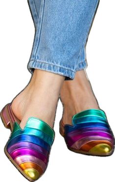 Casual Multicolor Slip-on Loafers, Multicolor Flat Slip-ons, Multicolor Round Toe Mules For Summer, Multicolor Casual Slip-on Loafers, Multicolor Slip-on Casual Loafers, Multicolor Round Toe Flats For Spring, Summer Multicolor Party Mules, Summer Party Multicolor Mules, Casual Summer Party Loafers