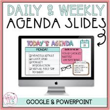 the daily and weekly agenda slides for google & powerpoint are displayed on a computer screen