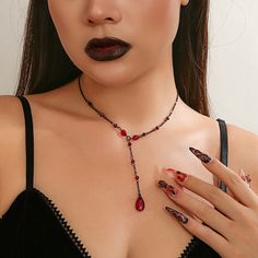 Material: Metal Fashion Element: Tassel, Chain Style: Europe and America Blood Drip, Copper Crystal, Choker Pendant, Gothic Necklace, Y Necklace, Metal Fashion, Vintage Gothic, Enamel Bracelet, Halloween Festival