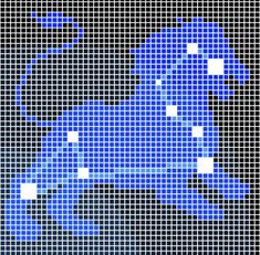 an abstract blue background with white squares and dots in the shape of a cross - stitch pattern