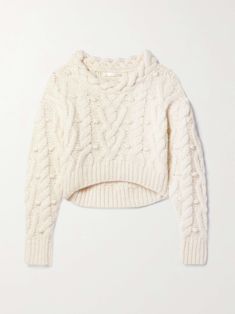 Shop LOVESHACKFANCY Galiona cropped pompom-embellished cable-knit alpaca-blend sweater, Explore the latest LOVESHACKFANCY women's collection today on NET A PORTER Cable Knit Sweater Womens, Cable Stitch, Knit Alpaca, Luxury Women Fashion, Cable Sweater, Fall Shopping, Knit Fashion, White Sweaters, Net A Porter