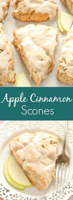 an apple cinnamon scones on a plate with a fork