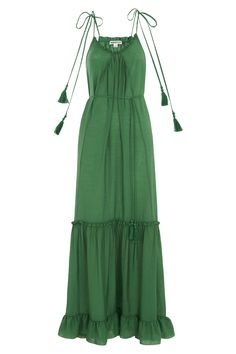 Off-the-Shoulder Addicts Will Love This New Trend Tie Maxi Dress, Maxi Dress Green, Newest Trends, Beach Dress, Dress Codes, Emerald Green, Dress Making, Cold Shoulder, Chic Style