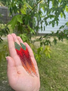 Native-made beaded earrings (Cherokee). These earrings are inspired by ᏎᎼᏂ, which means salmon in Cherokee. They are hand-woven with nylon thread using high quality 11/0 miyuki rounds (glass beads) on silver plated hooks. These earrings are lightweight and work for sensitive ears. Please let me know if you have any questions, and thank you so much for your support! If you would like to view my beadwork journey, you can see more of my work at @willow.beads_ on Instagram! Handwoven Orange Beaded Earrings For Gift, Handwoven Orange Beaded Earrings As Gift, Orange Handwoven Beaded Earrings, Beading Projects, Beaded Fringe, Fringe Earrings, Nashville Tn, Sensitive Ears, Flower Earrings