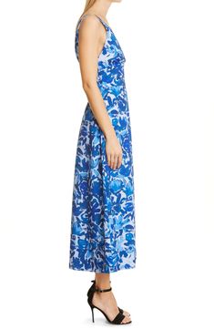 Channel garden-party-ready glamour in a bluish dress designed with a deep V-neck and wide ruched paneling. 51 1/2" length (size 6) Hidden back-zip closure Deep V-neck Sleeveless Lined 90% polyester, 10% elastane Dry clean Made in the USA Women's Designer Clothing Lela Rose, V Neck Midi Dress, Nordstrom Dresses, Designer Outfits Woman, Deep V Neck, Garden Party, High Low Dress, Halter Dress, Designer Dresses