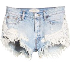 Free People Denim Shorts. New Unworn. White Bottoms With Lace Trim For Spring, Summer Denim Bottoms With Lace Trim, Denim Bottoms With Lace Trim For Summer, Cotton Bottoms With Lace Trim For Day Out, White Cutoff Bottoms For Spring, White Cutoff Jean Shorts For Day Out, White Denim Summer Bottoms, White Summer Denim Bottoms, Spring High-waisted Shorts With Lace Trim