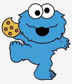 the cookie monster is holding a cookie in his hand