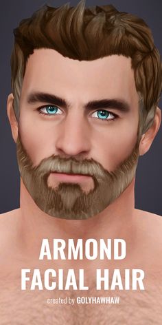 an image of a man's face with blue eyes and the words armond facial hair