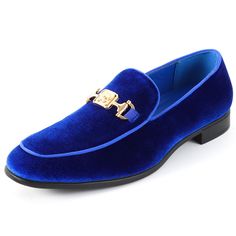 PRICES MAY VARY. ♡ QUALITY VELVET UPPER-These royal blue loafers are the perfect combination of vintage fashion and modern style. Material is high-quality velvet and feels soft to the touch, a designer gold-toned buckle at vamp for timeless elegance. ♡ COMFORTABLE DRESS LOAFER-This luxurious, slipper-style dress shoe is fully cushioned by memory foam insoles with proper arch support and leather lining, the non-slip rubber sole provides good traction, making it easy to walk around on any surface. Blue Velvet Tuxedo Men, Blue Velvet Tuxedo, Shoes Fancy, Tuxedo Shoes, Blue Loafers, Wedding Shoes Comfortable, Professional Shoes, Velvet Loafers, Dress Loafers