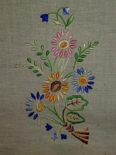 an embroidered piece of cloth with flowers on it