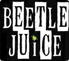 the logo for beetle juice is shown in black and white