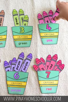 crayon sorting and counting #printables #preschool #math #printables #kindergarten Back To School Preschool, Preschool Colors, Learning Materials, Numbers Preschool, Kindergarten Learning, Math Activities Preschool, Afterschool Activities, Preschool Printables