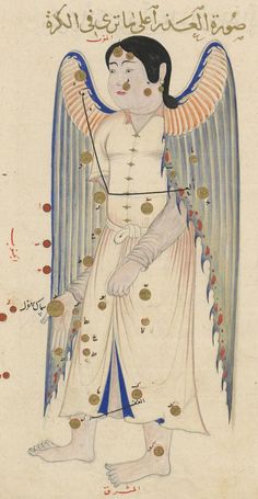 Virgo. 'Book of Fixed Stars' (Kitāb suwar al-kawākib al-tābita) by ‛Abd al-Rahman ibn ‛Umar al-Sūfī. c. 1430-1440, Samarkand Ms Arabe 5036 Paris, Bibliothèque Nationale de France. Ancient Zodiac, Al Rahman, History Of Astronomy, Astrology Virgo, Star Constellations, Star Chart, History Of Science, Jolie Photo