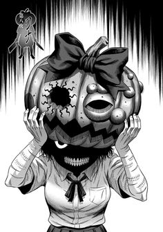 a drawing of a person wearing a creepy mask