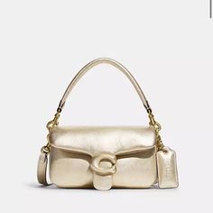 Nwt Coach Holiday 2022 Edition Pillow Tabby 18 Metallic Soft Calf Leather Inside Multifunction Pocket Snap Closure, Leather Lining Detachable Handle With 4" Drop Detachable Long Strap With 21 1/2" Drop For Shoulder Or Crossbody Wear 7 1/4" (L) X 4" (H) X 2 1/2" (W) Style No. C7876 Coach Tabby Pillow Bag, Coach Tabby Pillow, Coach Pillow Tabby, Coach Pillows, Tabby Shoulder Bag, Coach 1941, Leather Pillow, Signature Hardware, Metallic Leather