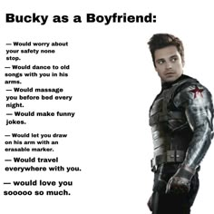 an image of a man in armor with the words bucky as boyfriend