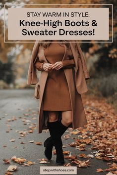 Elevate your style with knee-high boots paired with a knee-length sweater dress! This chic combination is perfect for staying warm and looking fashionable. Want more outfit inspiration? Visit my blog for tips and tricks! Sweater Dresses, Classic Pumps, Sleek Look