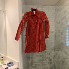 Never Worn! Size Xs But Generous Fit Red Plaid Mini Dress For Spring, Red Fitted Plaid Dress For Fall, Red Fitted Plaid Casual Dress, Casual Fitted Red Plaid Dress, Casual Red Fitted Plaid Dress, Red Long Sleeve Plaid Dress, Fitted Red Plaid Dress For Fall, Red Fitted Mini Dress For Daywear, Fitted Red Mini Dress For Daywear