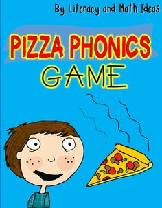 the book cover for pizza phonics game with a boy eating a slice of pizza