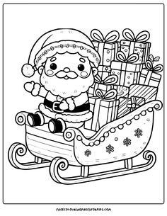 Santa in his sleigh Santa Claus Coloring Pages, Santa Claus Coloring, Santa Coloring, November Colors, June Colors, Coloring Christmas, August Colors, September Colors, Toy Workshop