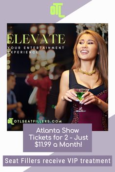 a flyer for an event with a woman holding a martini